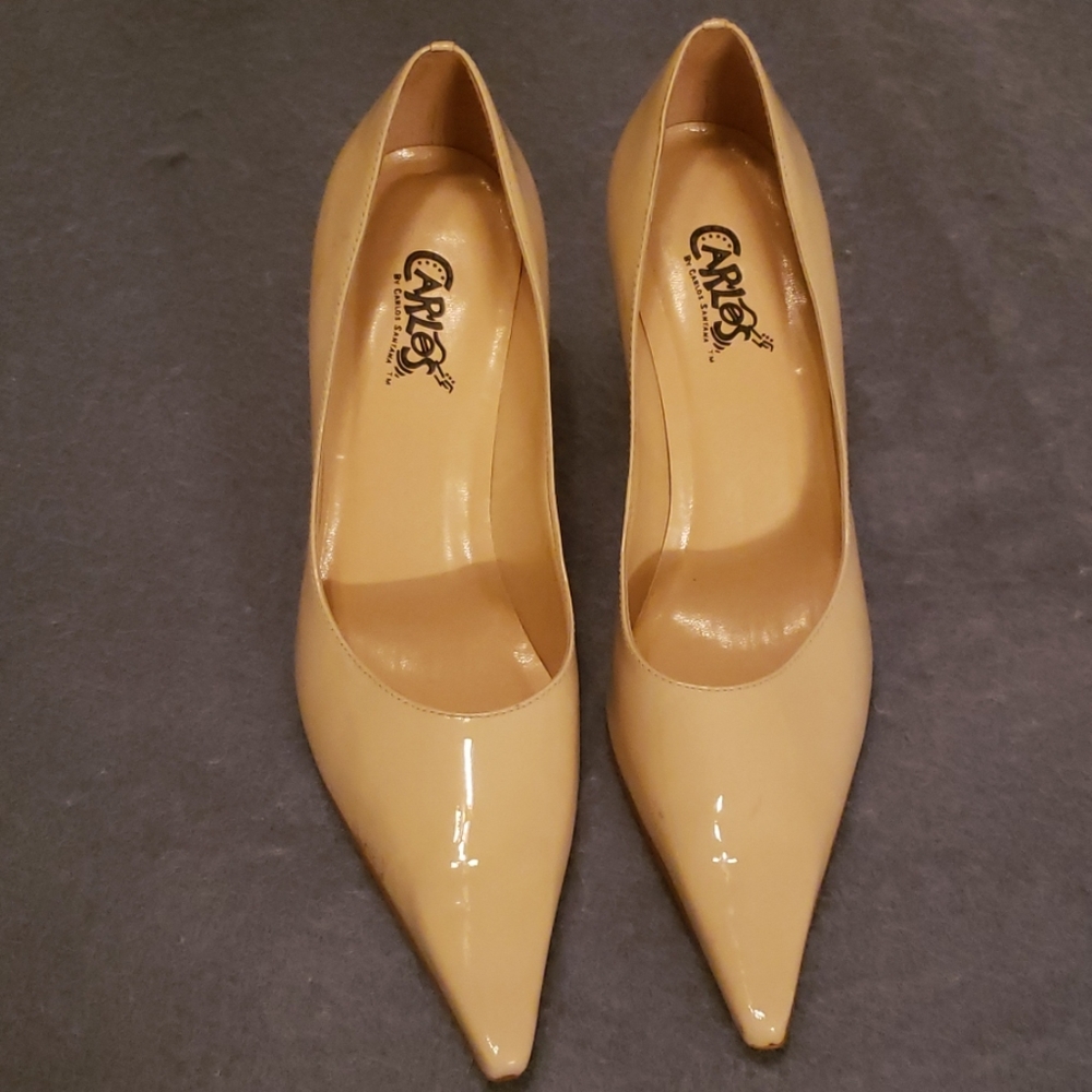 Nude patten leather heels